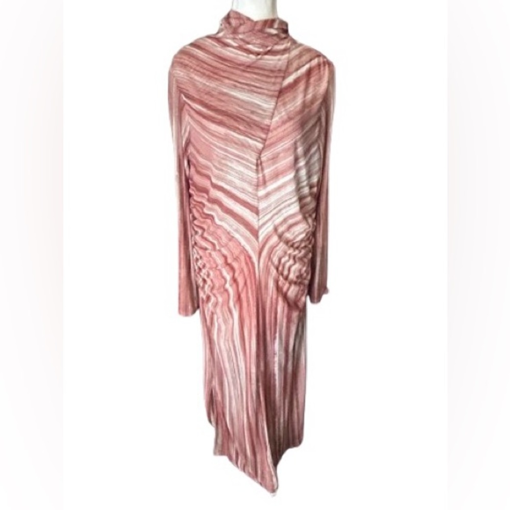 ADRIENNE LANDAU ONYX XL Dress Sheer Overlay Designer Turtleneck Midi Fall Orange